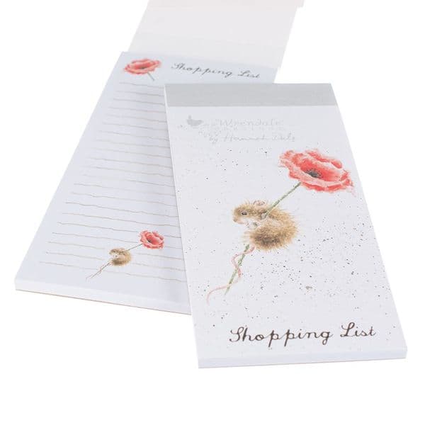 Wrendale Designs Illustrated Mouse & Poppy Magnetic Shopping List Pad 21x10cm