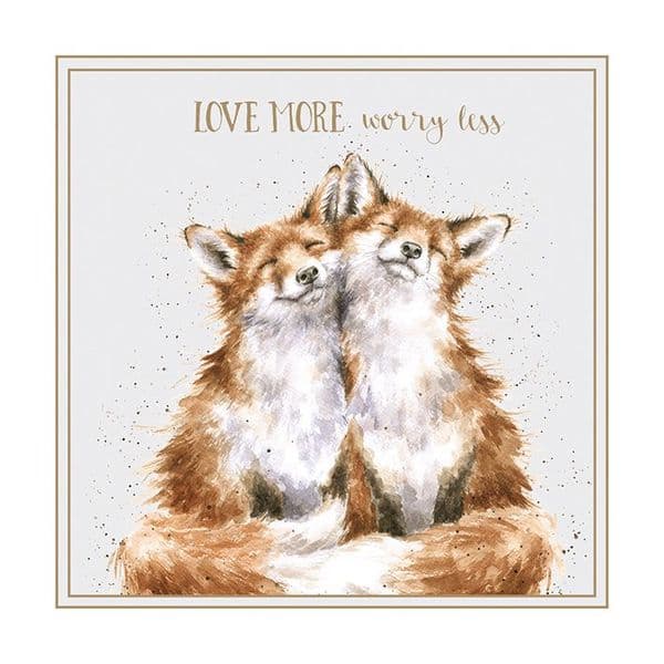 Wrendale Designs Love More Worry Less Foxes Blank Inside Greetings Card 12x12cm