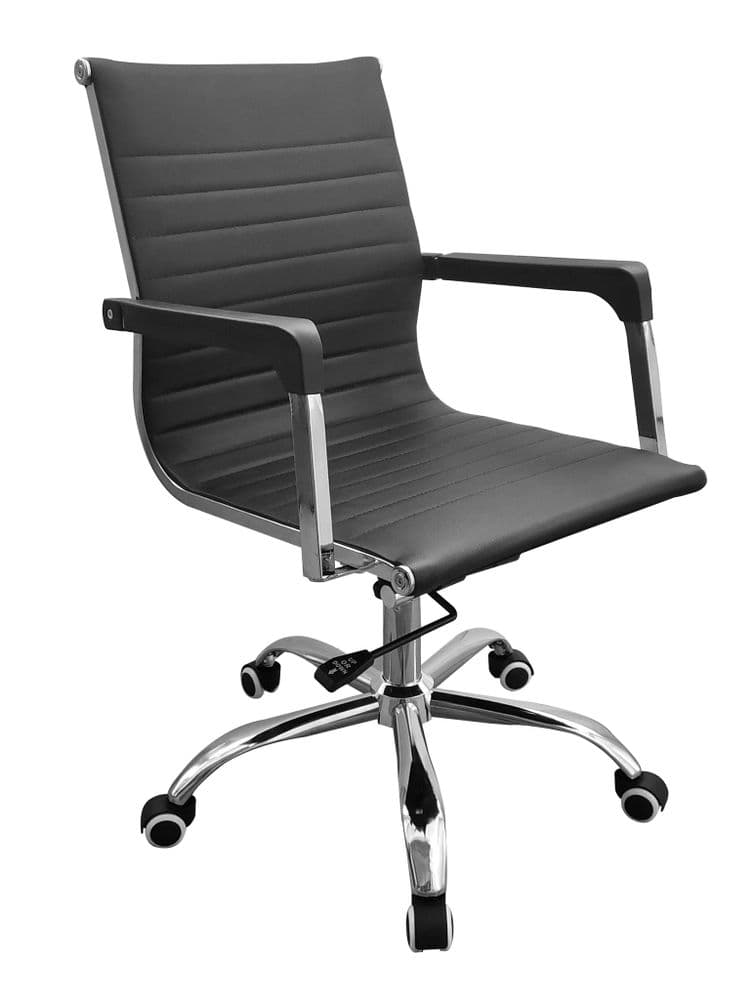 Ascent home office chair with contour back in black faux leather with chrome base