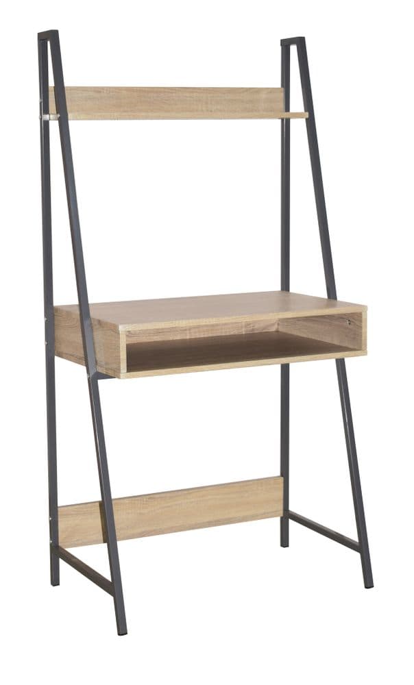 Ascent ladder bookcase desk with oak effect and grey metal frames