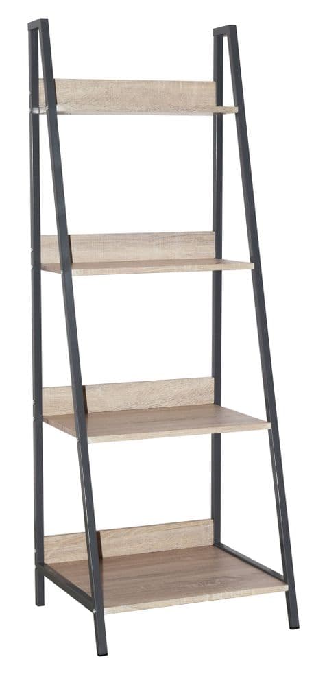 Ascent ladder bookcase unit with oak effect and grey metal frames