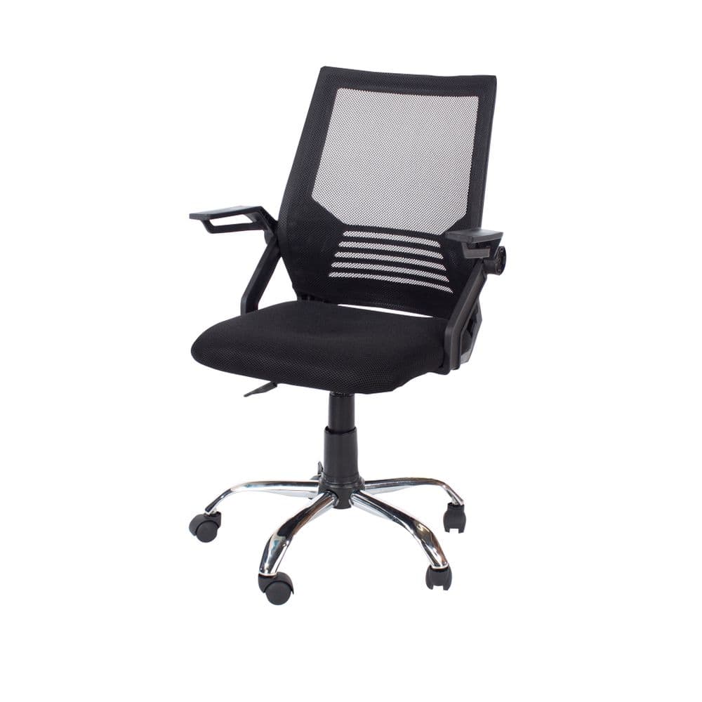 Ascent study chair with arms, black mesh back, black fabric seat & chrome base