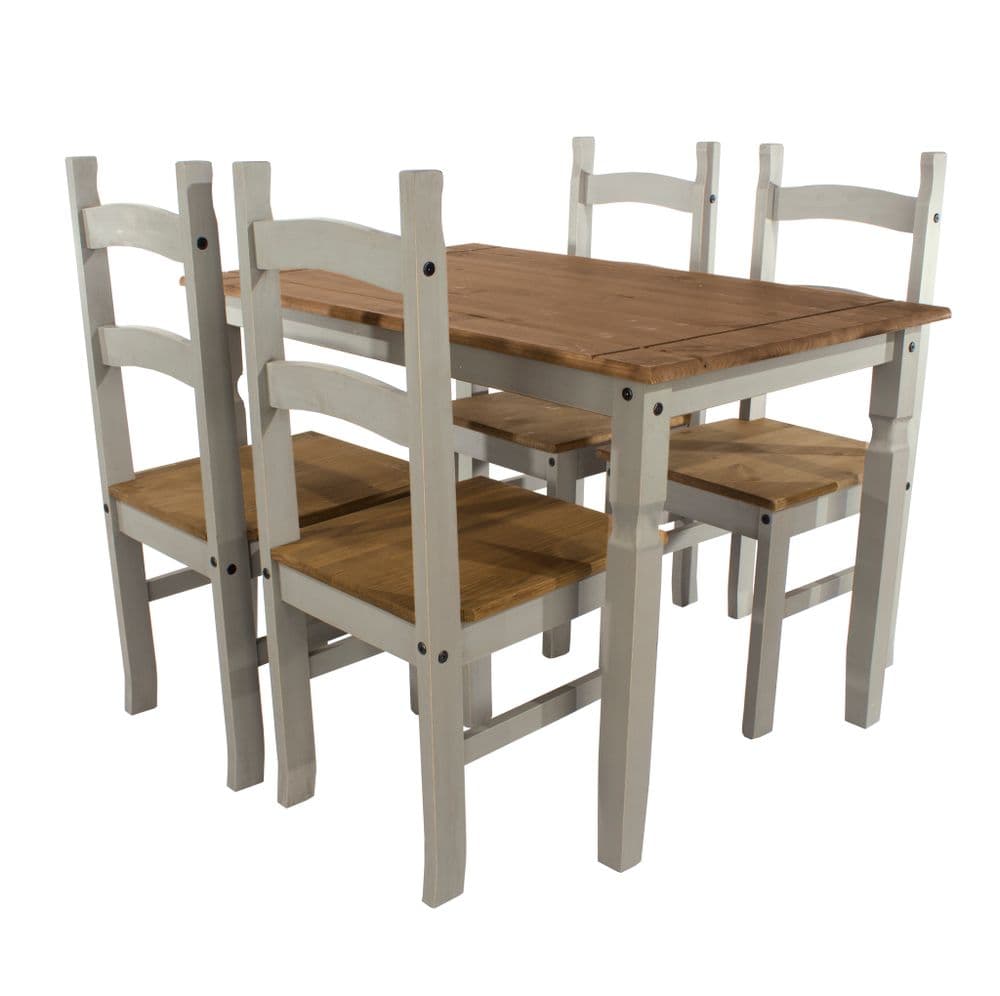Cabo Grey rectangular dining table & 4 chair SET - Large