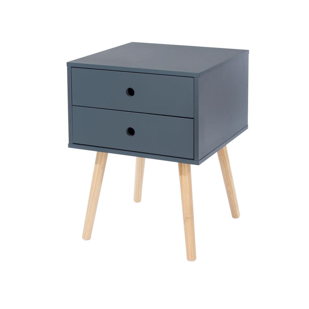 Clarity Blue scandia, 2 drawer & wood legs bedside cabinet