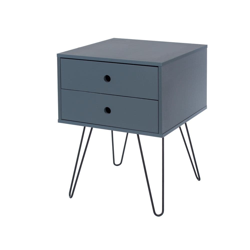 Clarity Blue telford, metal leg 2 drawer bedside cabinet