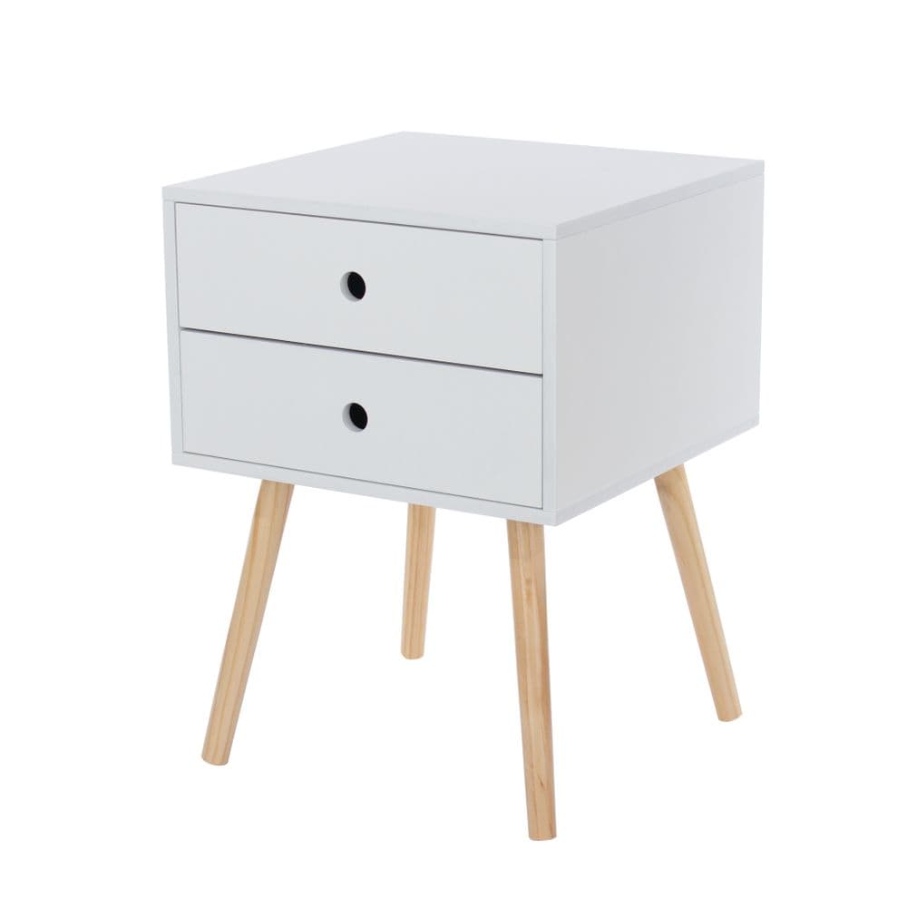 Clarity White scandia, 2 drawer & wood legs bedside cabinet