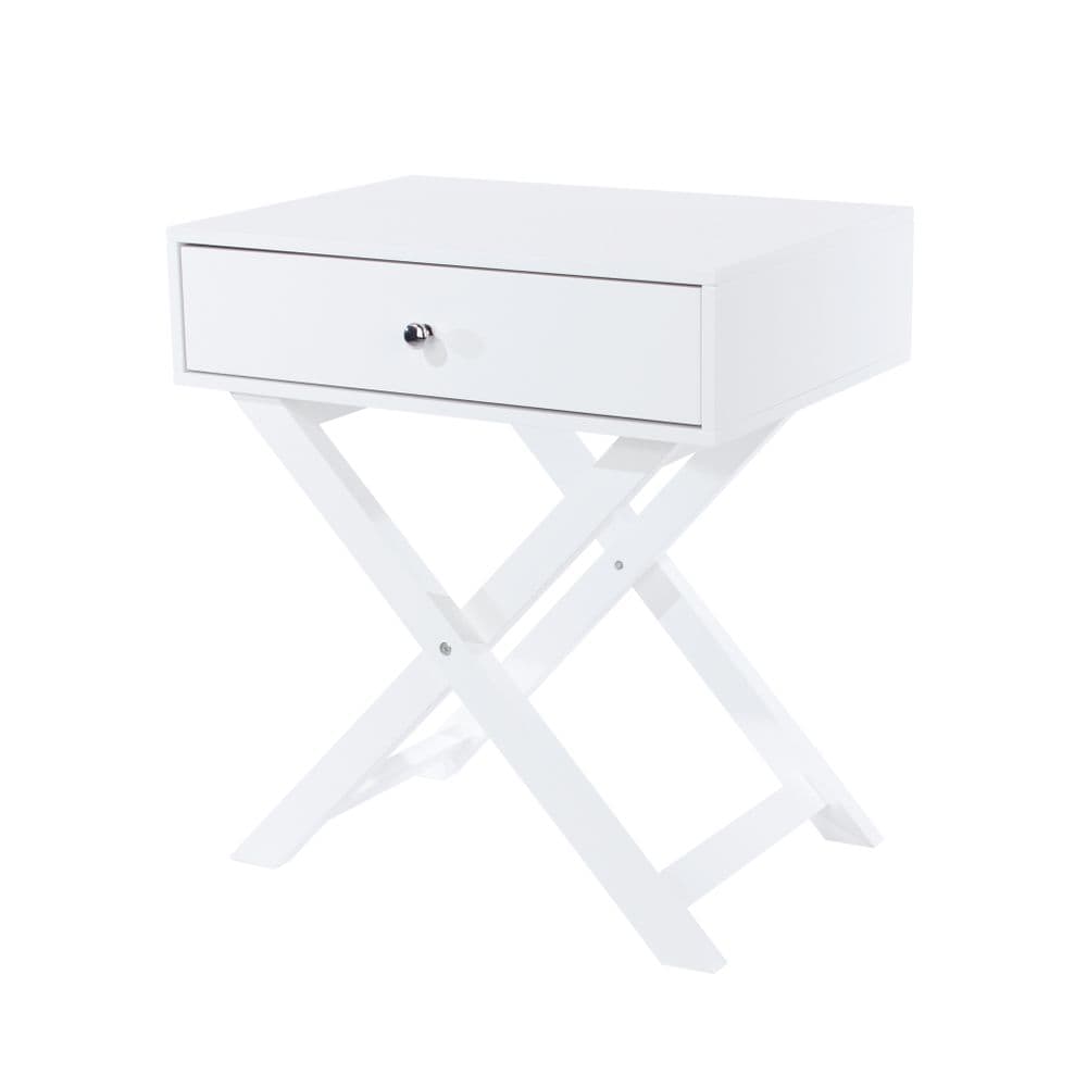 Clarity White X leg  1 drawer petite bedside cabinet