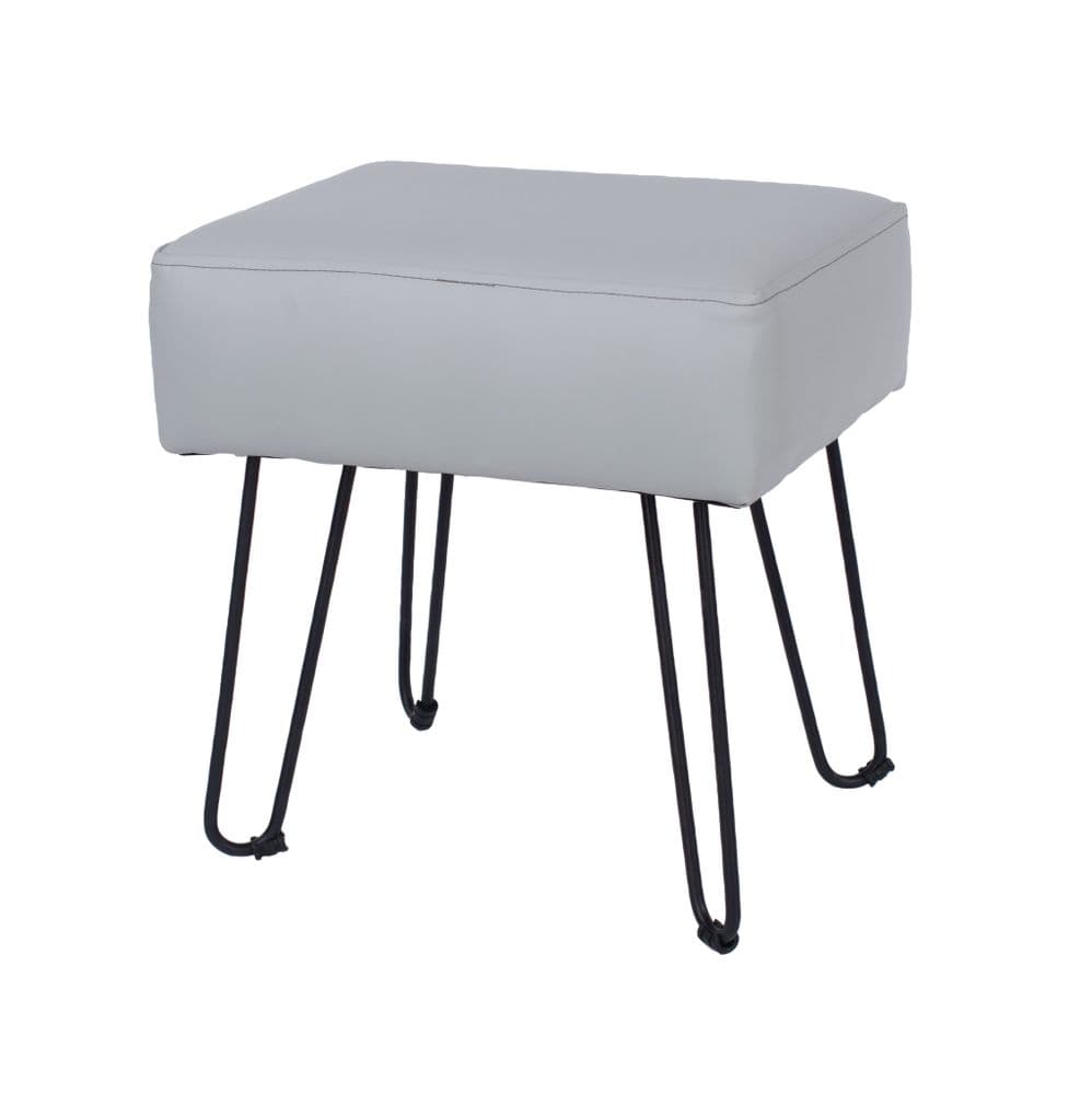 Classico grey PU upholstered rectangular stool with black metal legs