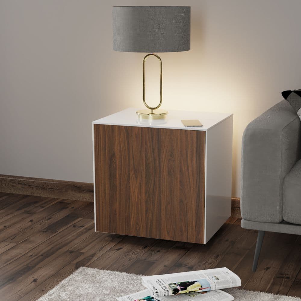 Intel Led White And Walnut  Lamp Table