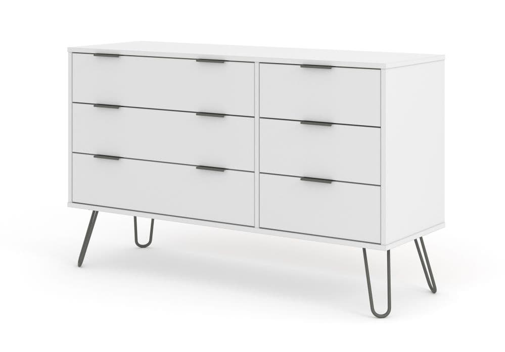 Rustic White 3+3 drawer wide chest of drawers
