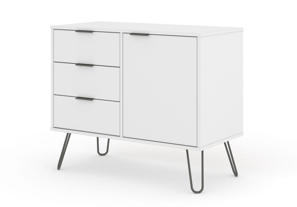 Rustic White small sideboard with 1 door, 3 drawers