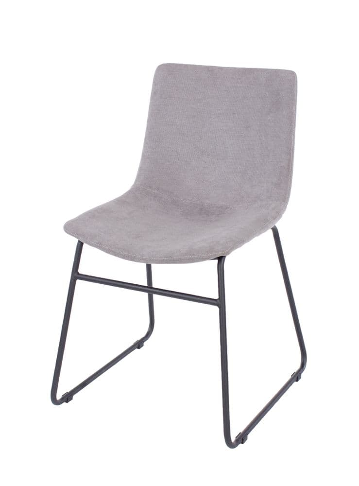 Telluride grey fabric upholstered dining chairs with black metal legs (pair)