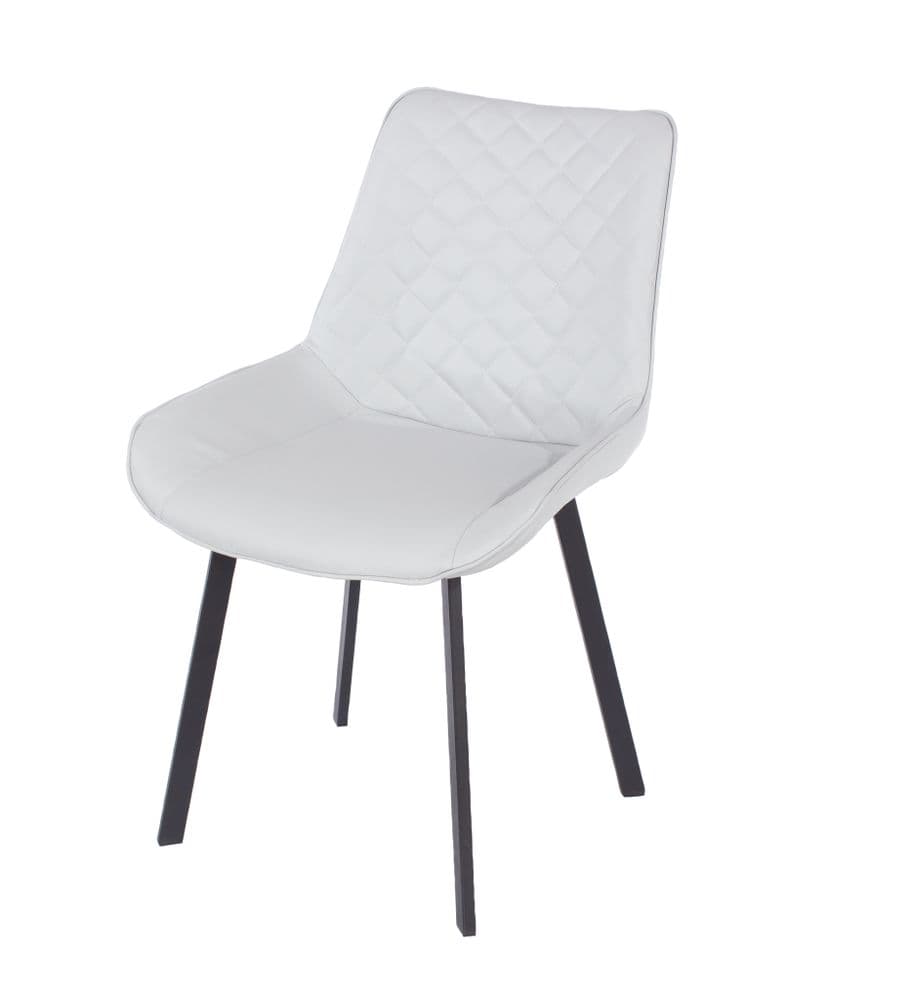 Telluride grey PU upholstered dining chairs with black metal legs (pair) - diamond quilted