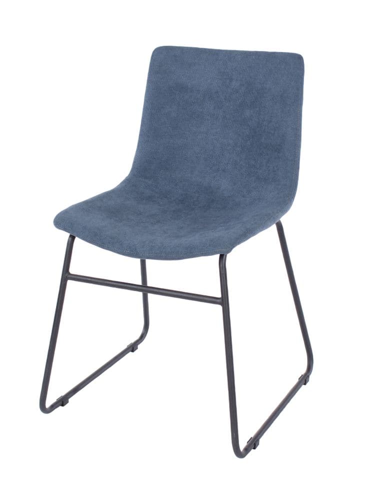 Tellurideblue fabric upholstered dining chairs with black metal legs (pair)