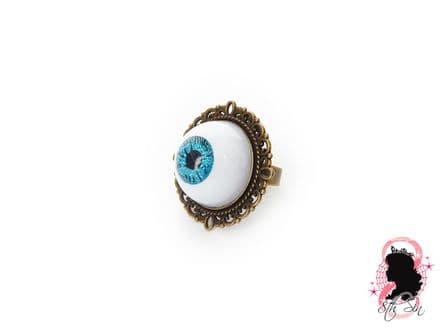 Antique Bronze and Blue Eyeball Ring