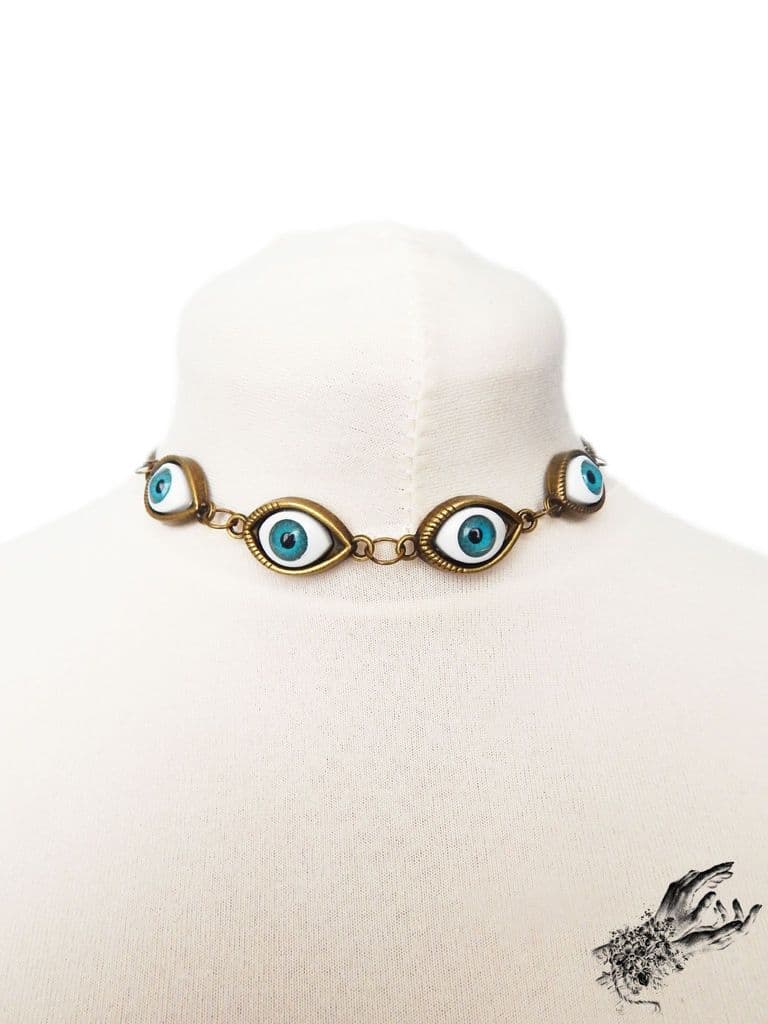 Antique Bronze Evil Eyeball Choker Necklace