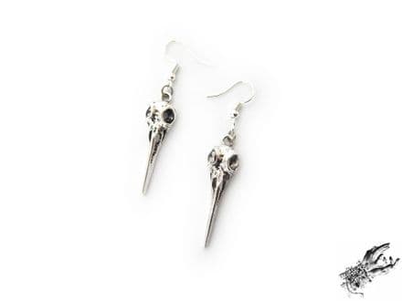 Antique Silver Bird Skull Earrings