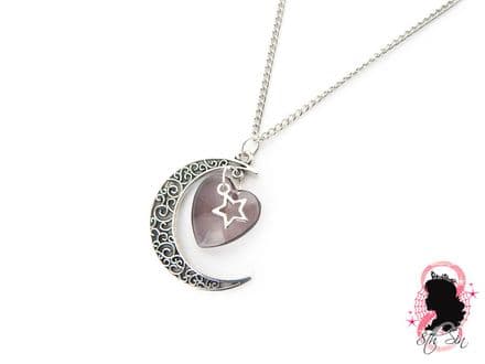 Antique Silver Moon and Star Necklace