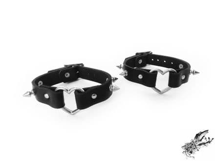 Black Studded Leather Heart Ring Ankle Cuffs