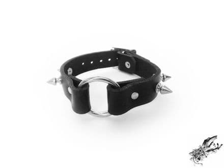 Black Studded Leather O Ring Wristband