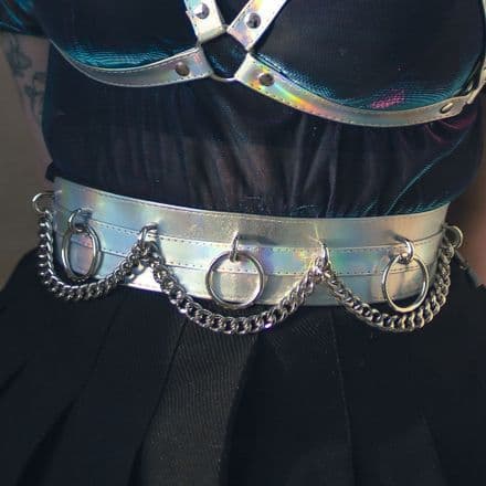 Holographic Silver O Ring and Chain Belt