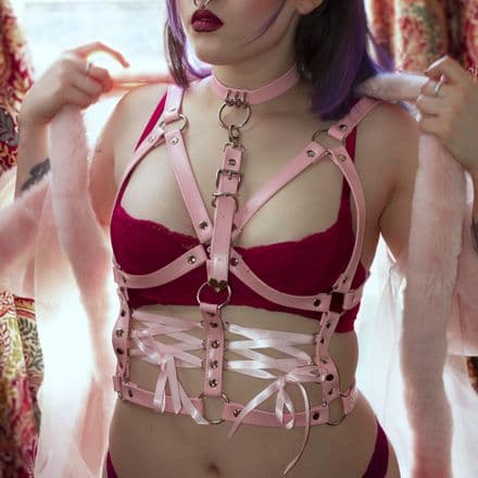 Pink Faux Leather Corset Harness