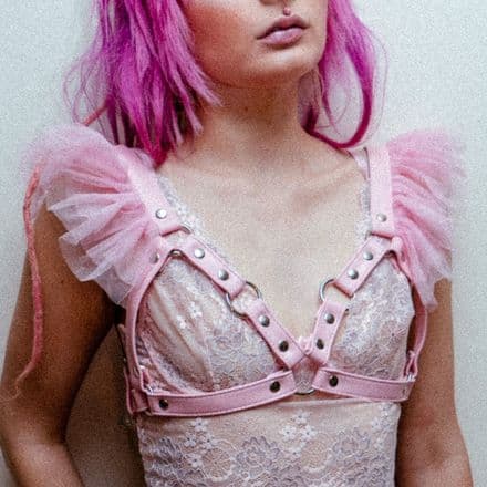 Pink Faux Leather Ruffled Harness