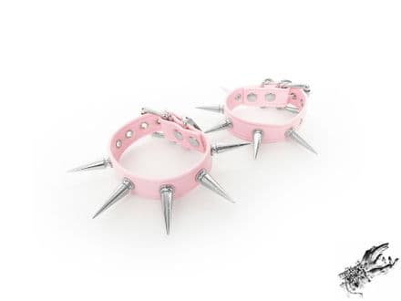 Pink Faux Leather Spike Stud Ankle Cuffs
