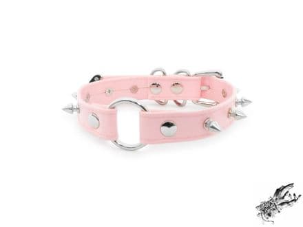Pink Faux Leather Studded O Ring Choker