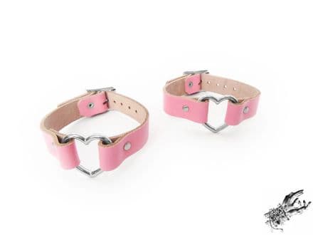 Pink Leather Heart Ring Ankle Cuffs