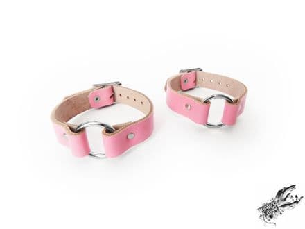 Pink Leather O Ring Ankle Cuffs