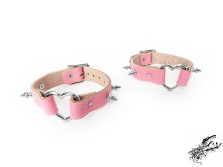 Pink Studded Leather Heart Ring Ankle Cuffs
