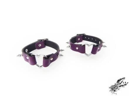 Purple Studded Leather Heart Ring Ankle Cuffs
