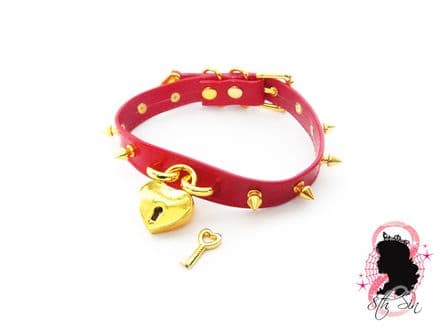 Red and Gold Studded Heart Padlock Choker
