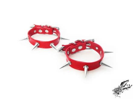 Red Faux Leather Spike Stud Ankle Cuffs