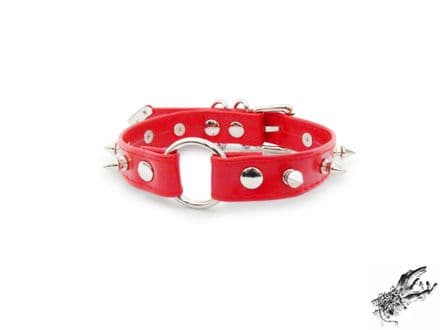 Red Faux Leather Studded O Ring Choker