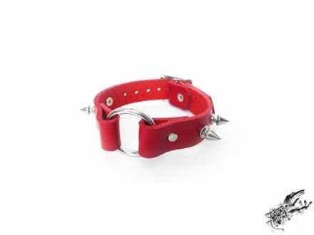 Red Studded Leather O Ring Wristband