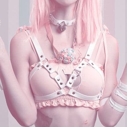 White Faux Leather Cage Harness
