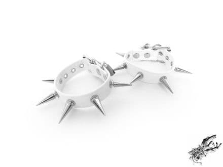 White Faux Leather Spike Stud Ankle Cuffs