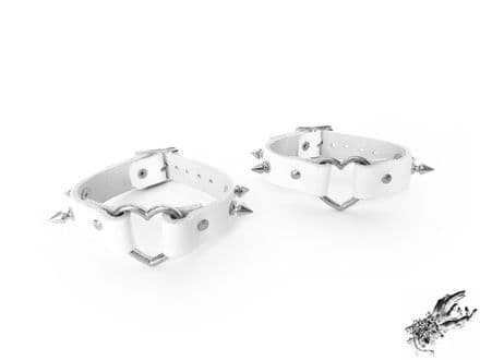 White Studded Leather Heart Ring Ankle Cuffs