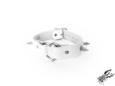 White Studded Leather Heart Ring Wristband
