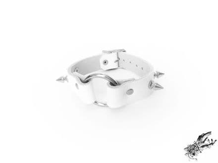 White Studded Leather O Ring Wristband