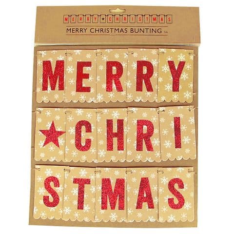 V11785 - Merry Christmas Hanging Paper Bunting Red and Gold - PB2XMAS 12/PK