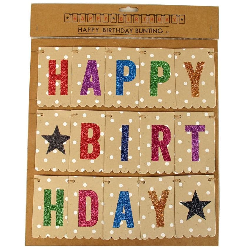 V19484 - Happy Birthday Hanging Paper Bunting Red and Gold - PB2BDAY 12/PK