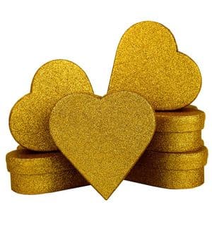 V34012 - Gold Glitter Heart Mini Boxes - GBXH300.51 12/PK