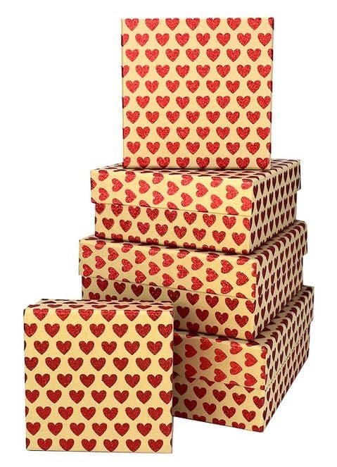 V34081 - Mini Hearts Glitter Red Square Nest of 5 Boxes - GBXS163.100/20G 1/PK