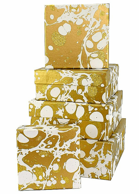 V34098 - Glitter Marble Gold Square Nest of 5 Boxes - GBXS215.100/00G 1/PK