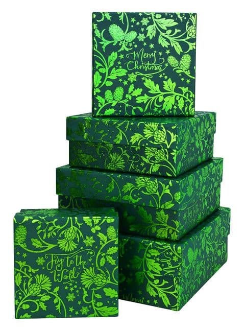 V44714 - Joy To The World Green Square Nest of Boxes 1/PK