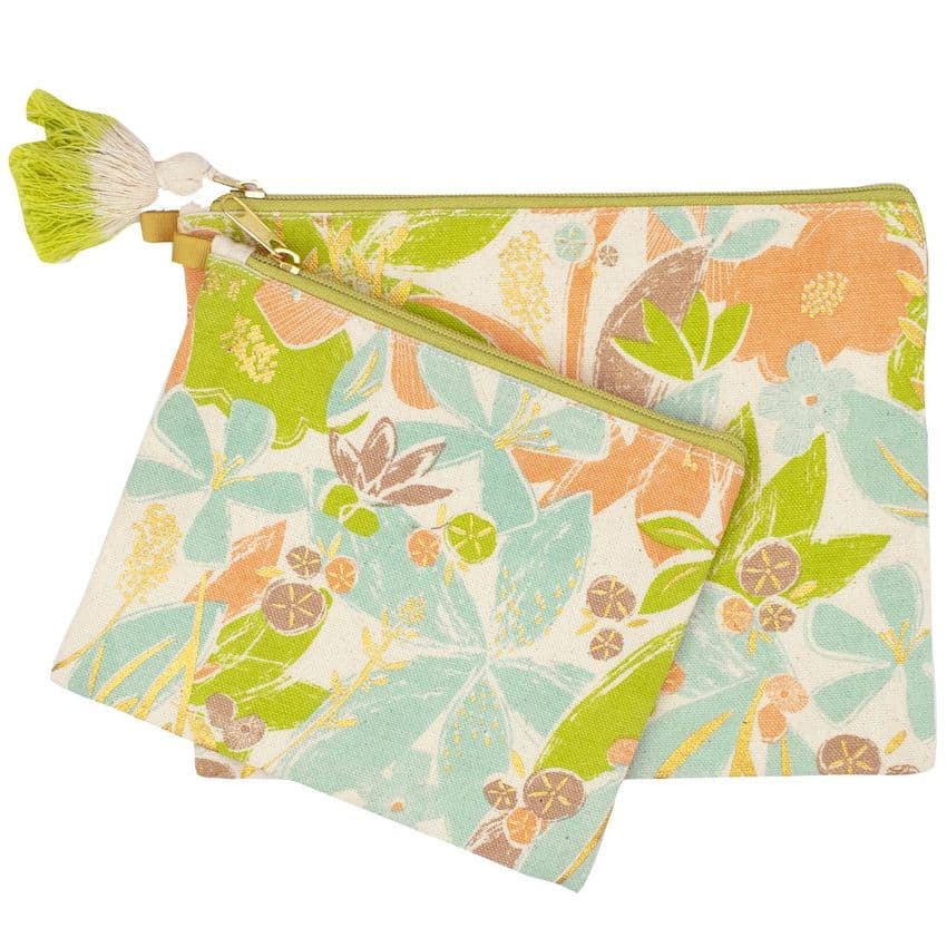 V46817 - Textured Floral Canvas Pouch S/2 4/PK