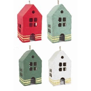 V48163 - Paper Mache House Ornaments set of 4 4/PK